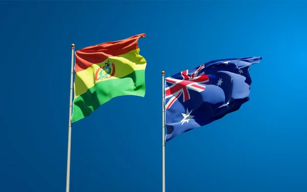 Hermosas Banderas Estatales Nacionales Australia Bolivia Juntas Fondo Del Cielo — Foto de Stock