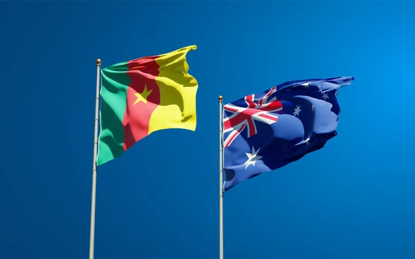 Belle Bandiere Nazionali Stato Australia Camerun Insieme Sullo Sfondo Del — Foto Stock
