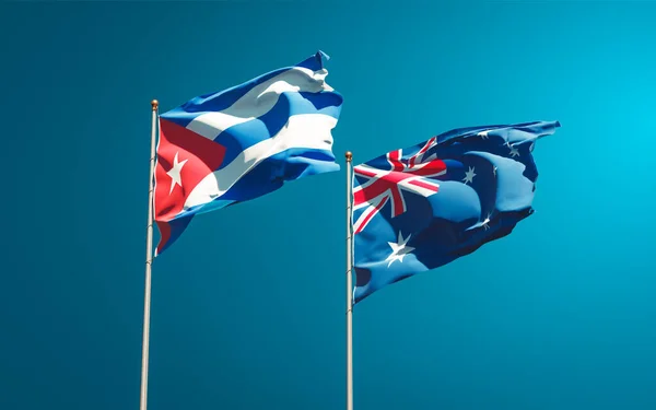 Beautiful National State Flags Australia Cuba Together Sky Background Artwork — Stock Photo, Image