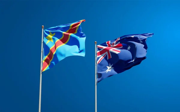 Hermosas Banderas Estatales Nacionales Australia Congo Juntas Fondo Del Cielo — Foto de Stock