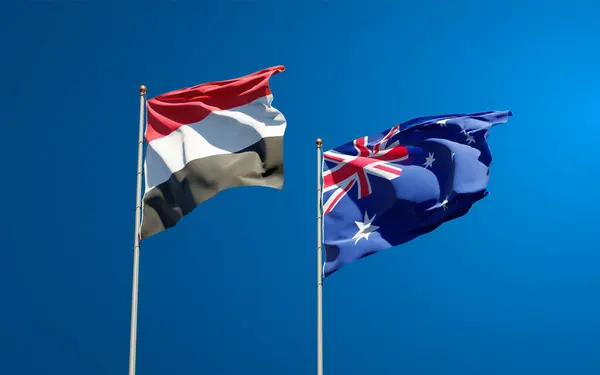 Beautiful National State Flags Yemen Australia Together Sky Background Artwork — Stock Photo, Image