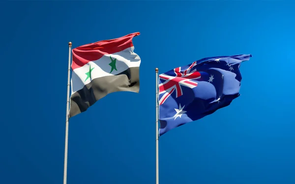 Beautiful National State Flags Syria Australia Together Sky Background Artwork — Stock Photo, Image