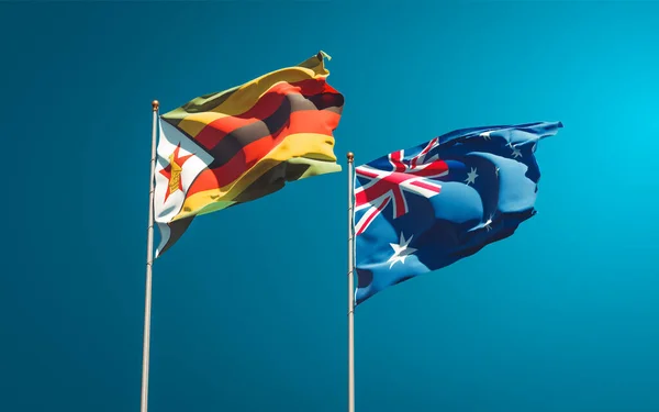 Hermosas Banderas Estatales Nacionales Zimbabue Australia Juntas Fondo Del Cielo — Foto de Stock