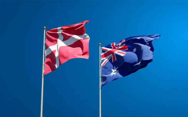 Тлі Неба Стоять Прекрасні Державні Прапори Данії Австралії Артхаус — стокове фото