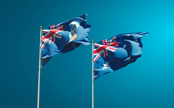 Piękne Flagi Państwowe Falklandów Australii Razem Tle Nieba Koncepcja Grafiki — Zdjęcie stockowe
