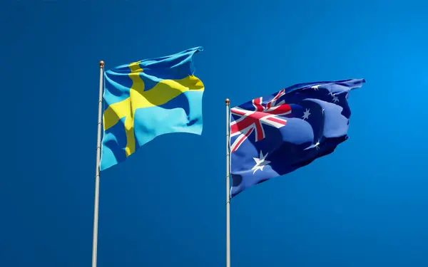 Тлі Неба Стоять Прекрасні Державні Прапори Швеції Австралії Артхаус — стокове фото