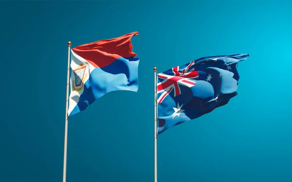 美丽的圣马丁岛和澳大利亚的国旗在天空的背景下齐聚一堂 3D艺术品概念 — 图库照片