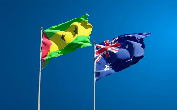 Hermosas Banderas Estatales Nacionales Santo Tomé Príncipe Australia Juntos Fondo — Foto de Stock
