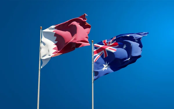 Тлі Неба Являються Чудові Державні Прапори Катару Австралії Артхаус — стокове фото