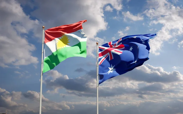 Hermosas Banderas Estatales Nacionales Del Kurdistán Australia Juntas Fondo Del — Foto de Stock