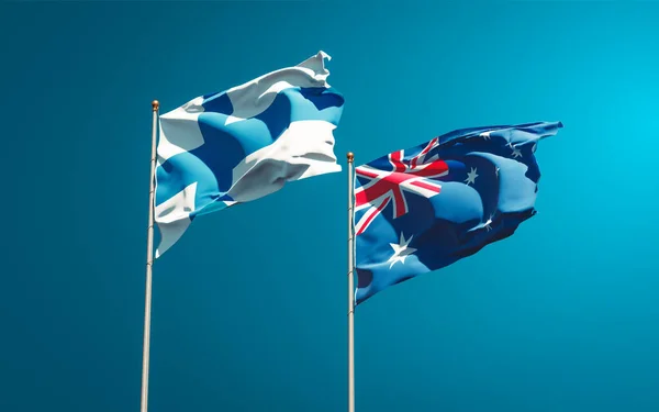 Piękne Flagi Narodowe Finlandii Australii Razem Tle Nieba Koncepcja Grafiki — Zdjęcie stockowe