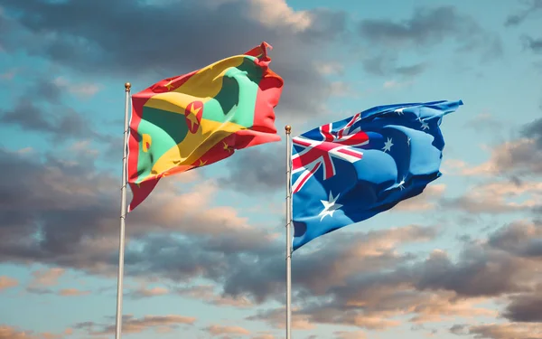 Piękne Flagi Państwowe Grenady Australii Razem Tle Nieba Koncepcja Grafiki — Zdjęcie stockowe