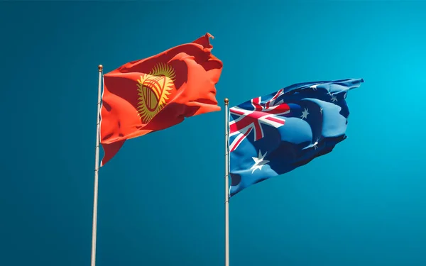 Beautiful National State Flags Kyrgyzstan Australia Together Sky Background Artwork — Stock Photo, Image