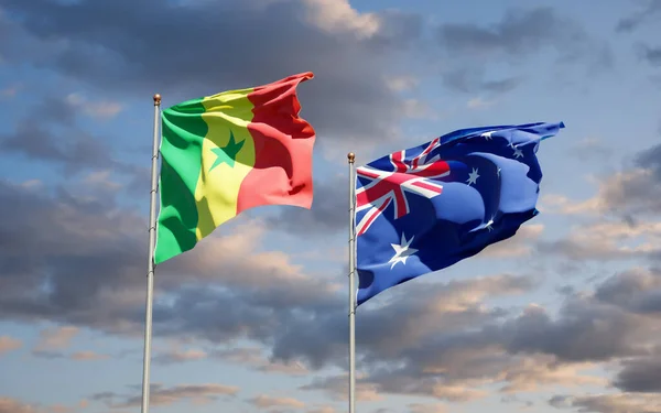 Hermosas Banderas Estatales Nacionales Senegal Australia Juntas Fondo Del Cielo — Foto de Stock