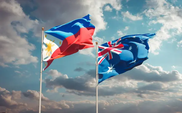 Hermosas Banderas Estatales Nacionales Filipinas Australia Juntas Fondo Del Cielo — Foto de Stock