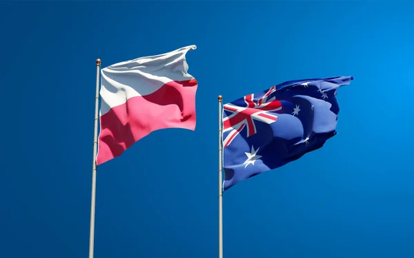 Beautiful National State Flags Poland Australia Together Sky Background Artwork — Stock Photo, Image