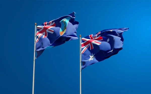 Piękne Flagi Państwowe Montserrat Australii Razem Tle Nieba Koncepcja Grafiki — Zdjęcie stockowe