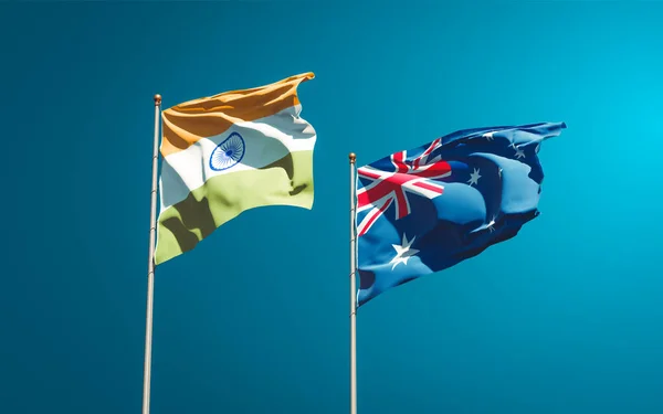 Hermosas Banderas Estatales Nacionales Australia India Juntas Fondo Del Cielo — Foto de Stock