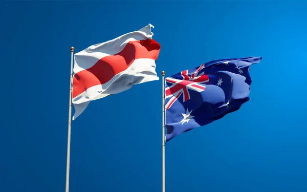 Beautiful National State Flags New Belarus Australia Together Sky Background — Stock Photo, Image