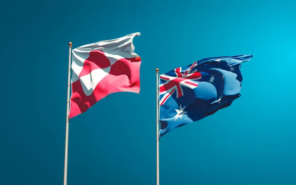 Beautiful National State Flags Greenland Australia Together Sky Background Artwork — Stock Photo, Image