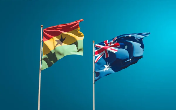 Hermosas Banderas Estatales Nacionales Ghana Australia Juntas Fondo Del Cielo — Foto de Stock