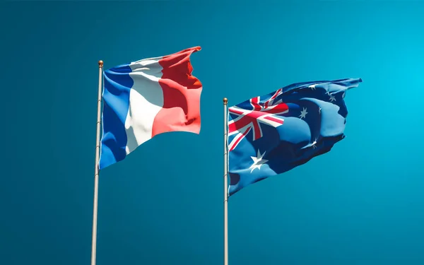 Beautiful National State Flags France Australia Together Sky Background Artwork — Stock Photo, Image