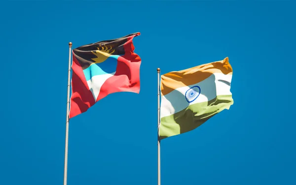 Prachtige Nationale Staatsvlaggen Van India Antigua Barbuda Samen Achtergrond Kunstwerkconcept — Stockfoto