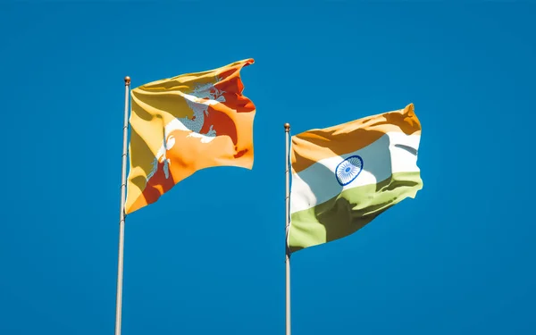 Schöne Nationalflaggen Von Indien Und Bhutan Zusammen Himmel Konzept — Stockfoto
