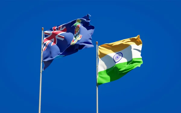 空の背景には インドとケイマン諸島の美しい国旗が並んでいます 3Dアートワークコンセプト — ストック写真