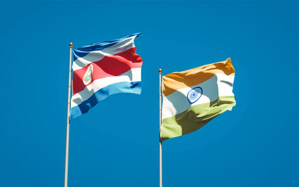 Lindas Bandeiras Estatais Nacionais Índia Costa Rica Juntas Fundo Céu — Fotografia de Stock