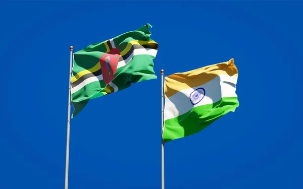 Belas Bandeiras Nacionais Estado Índia Dominica Juntas Fundo Céu Conceito — Fotografia de Stock