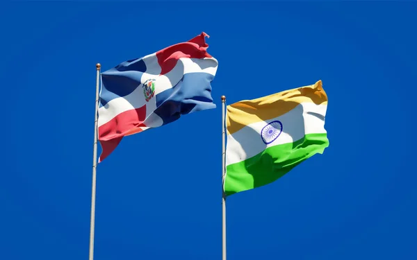 Prachtige Nationale Staatsvlaggen Van India Dominicaanse Republiek Samen Achtergrond Kunstwerkconcept — Stockfoto