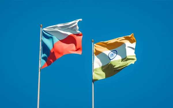 Belas Bandeiras Estatais Nacionais Índia República Checa Juntas Fundo Céu — Fotografia de Stock