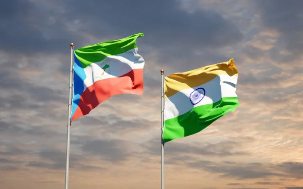 Belle Bandiere Stato Nazionali India Guinea Equatoriale Insieme Sullo Sfondo — Foto Stock