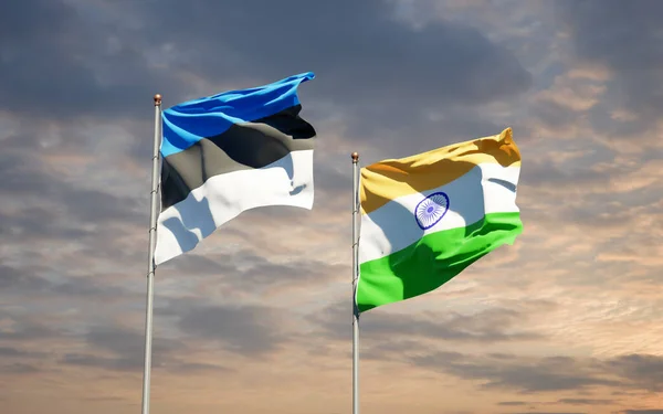 Красивые Национальные Государственные Флаги Индии Эстонии Вместе Фоне Неба Концепция — стоковое фото