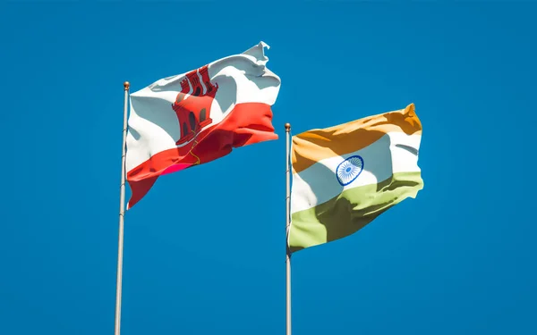 Beautiful National State Flags Gibraltar India Together Sky Background Artwork — Stock Photo, Image