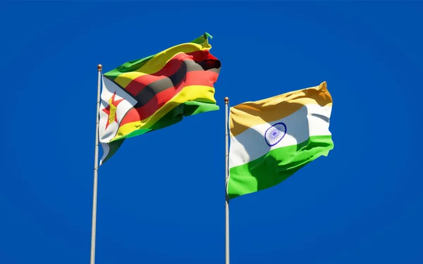 Belle Bandiere Nazionali Stato Dello Zimbabwe Dell India Insieme Sullo — Foto Stock