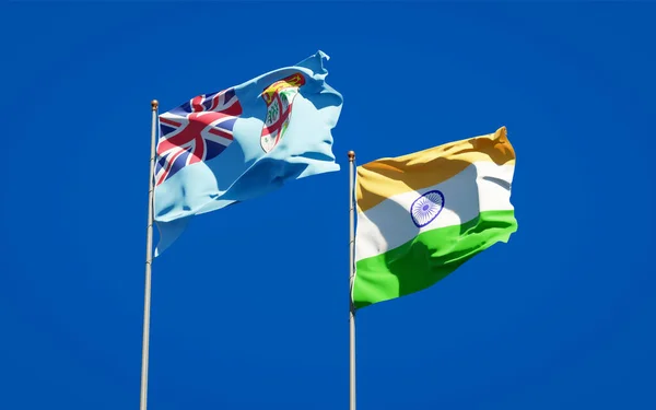 Красивые Национальные Государственные Флаги Фиджи Индии Вместе Фоне Неба Концепция — стоковое фото