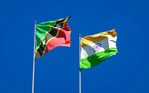 Belle Bandiere Nazionali Stato Saint Kitts Nevis India Insieme Sullo — Foto Stock