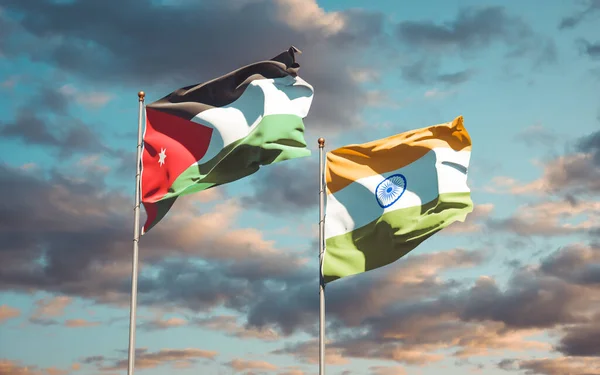 Красивые Национальные Государственные Флаги Иордании Индии Вместе Фоне Неба Концепция — стоковое фото