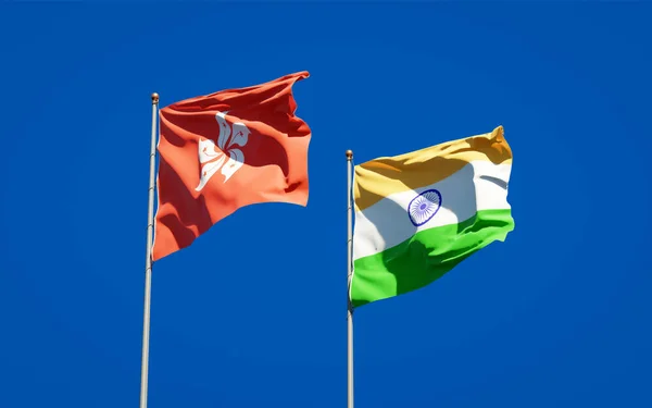 Prachtige Nationale Staatsvlaggen Van Hong Kong India Samen Achtergrond Kunstwerkconcept — Stockfoto