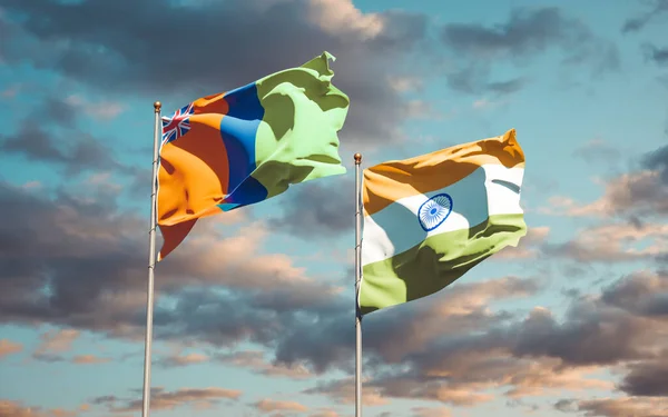 Lindas Bandeiras Estatais Nacionais Sultanato Simbati Índia Juntas Fundo Céu — Fotografia de Stock