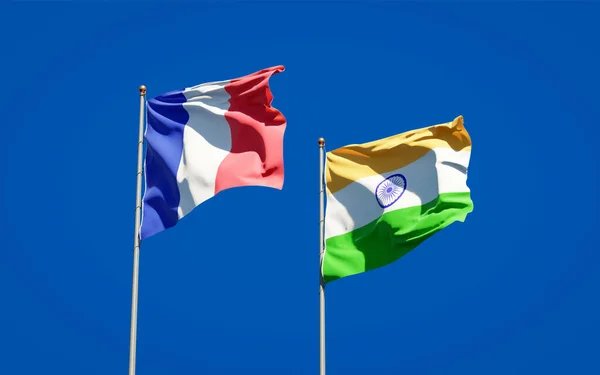 Belle Bandiere Nazionali Stato Francia India Insieme Sullo Sfondo Del — Foto Stock