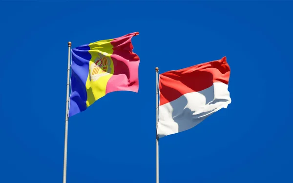 Piękne Flagi Państwowe Indonezji Andory Razem Tle Nieba Koncepcja Grafiki — Zdjęcie stockowe