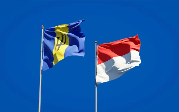 Prachtige Nationale Vlaggen Van Indonesië Barbados Samen Achtergrond Kunstwerkconcept — Stockfoto