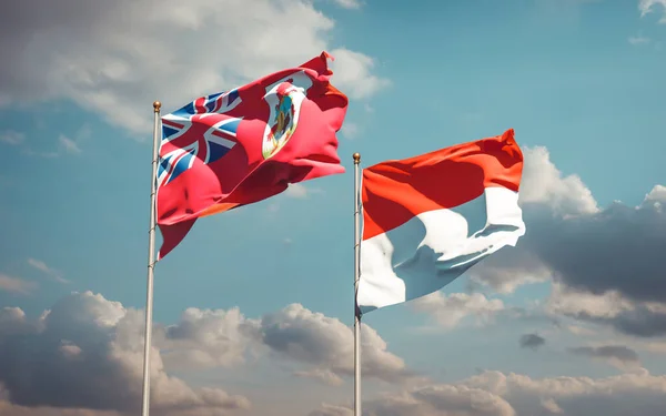 Hermosas Banderas Estatales Nacionales Indonesia Bermudas Juntas Fondo Del Cielo — Foto de Stock