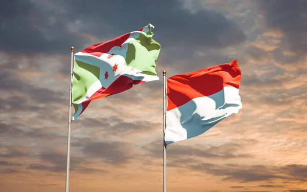 Gyönyörű Nemzeti Zászlók Indonézia Burundi Együtt Hátterében Művészeti Koncepció — Stock Fotó