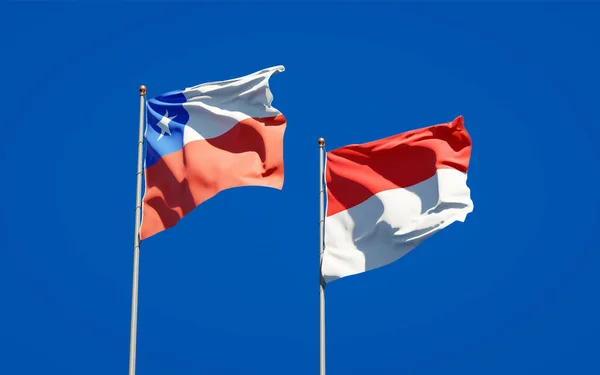 Piękne Flagi Państwowe Indonezji Chile Razem Tle Nieba Koncepcja Grafiki — Zdjęcie stockowe