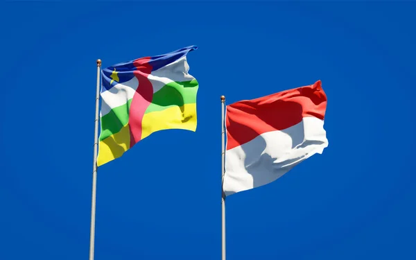 Прекрасні Національні Державні Прапори Індонезії Цар Центральноафриканської Республіки Разом Тлі — стокове фото