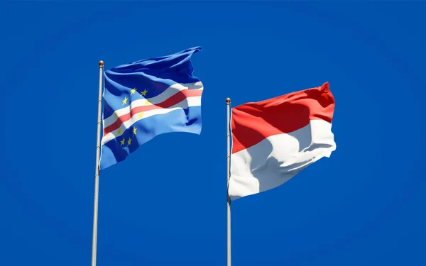 Belle Bandiere Nazionali Stato Indonesia Capo Verde Insieme Sullo Sfondo — Foto Stock